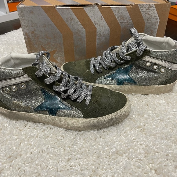 Golden Goose Mid Star Green Glitter Sz. 36 - Picture 4 of 14